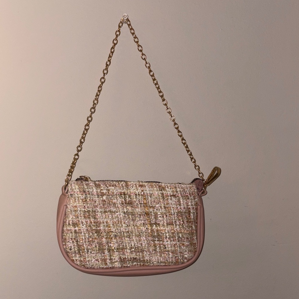 Fashion Nova Tweed Shoulder Bag - Pink and Gold